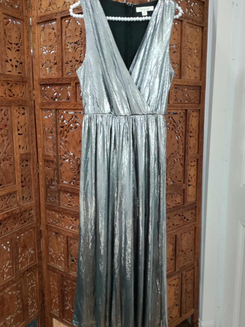 Francesca's Silver Metallic Wide Leg Jumpsuit Size S